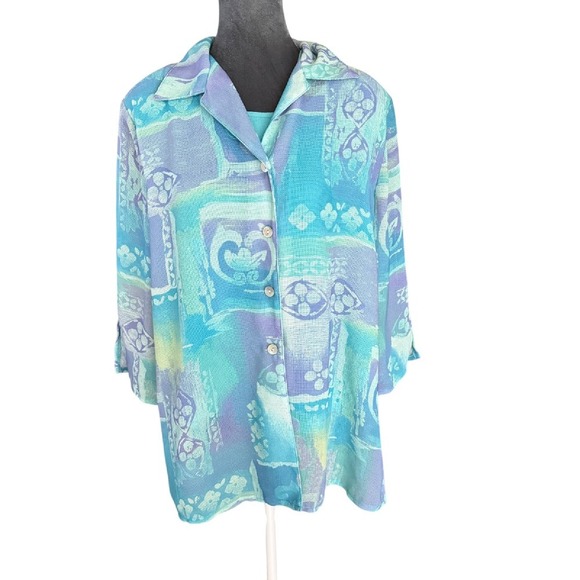 Dressbarn Vintage Abstract Print Button Down Top & Tank Set Size L - Picture 1 of 8